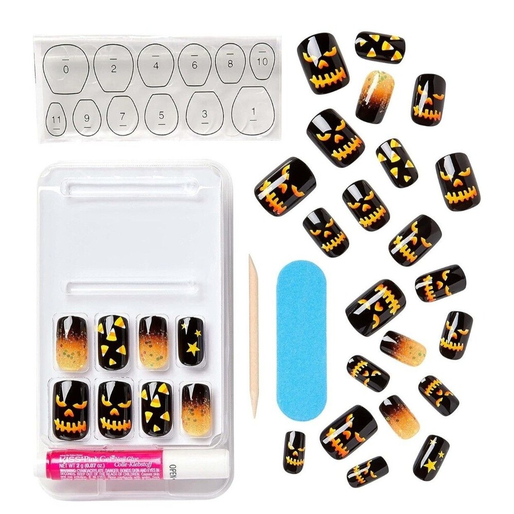 3x Kiss Halloween Special Design Nails Lot Glow Voguish Short Square Candy Corn - Picture 8 of 12